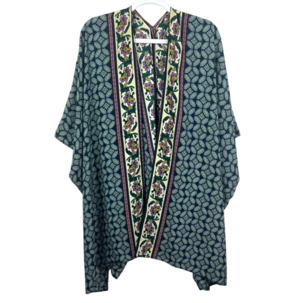 FLORAL Womens One Size Multicolor Patterned Open Front Duster Kimono Cover Up